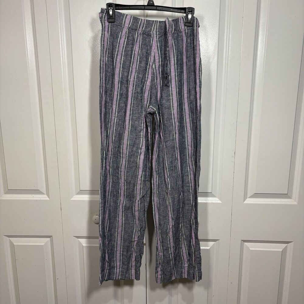Laundry Shelli Segal Linen Pants Womens M Stripe Boho Resortcore Belt